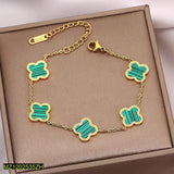Gold-Plated Clover Chain Bracelet — Green Stainless Steel Women