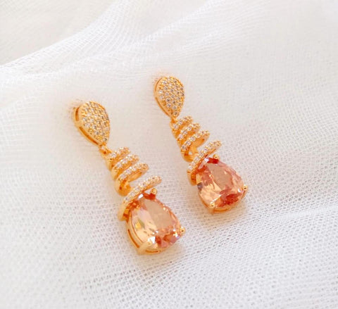 Gold-Plated Zircon Drop Earrings for Women | Elegant Golden