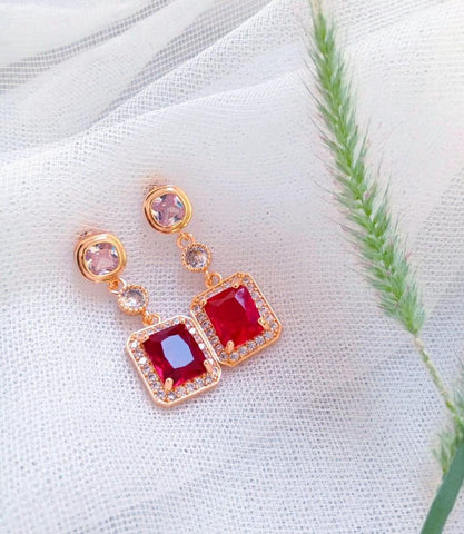 Gold-Plated Red Zircon Earrings — Elegant Women's Jewelry