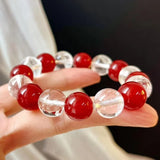 Beaded Charm Bracelet Duo - Free Size, Red & White