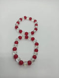 Beaded Charm Bracelet Duo - Free Size, Red & White