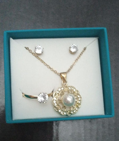 Gold-tone 5-Piece Artificial Jewellery Set — Necklace, Earrings & Ring