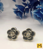 Silver-Plated Multicolor Flower Stud Earrings — Black Accent