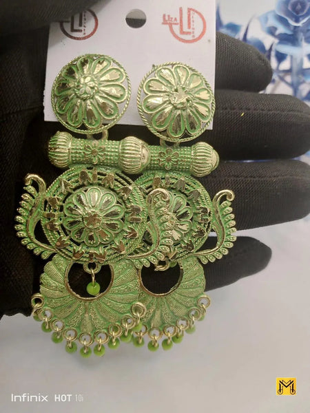 3-Layered 925 Sterling Silver Green Gemstone Jhumka Earrings