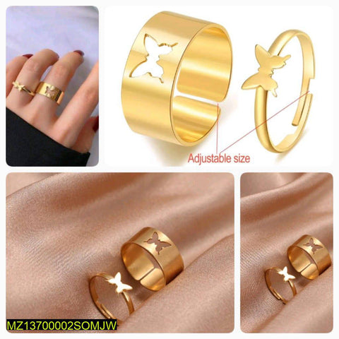 Gold-Plated Alloy Butterfly Ring Set — 4-Piece Western & Korean Style