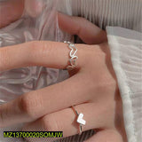 Silver-Plated Adjustable Heart Ring Set — 2-Pc Trendy Fashion Rings