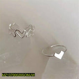 Silver-Plated Adjustable Heart Ring Set — 2-Pc Trendy Fashion Rings