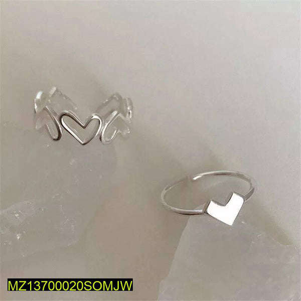 Silver-Plated Adjustable Heart Ring Set — 2-Pc Trendy Fashion Rings