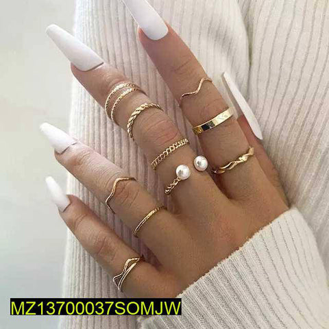 10-Piece Trendy Golden Rings Set — Alloy Fashion Rings (Sizes 15-18)