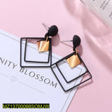 Black Square Acrylic Drop Earrings — Western & Korean Style