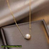 Golden Pearl Stone Pendant — Adjustable Alloy Necklace