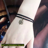 Lucky Leaf Rope Charm Bracelet — Black-Plated Adjustable Elegance