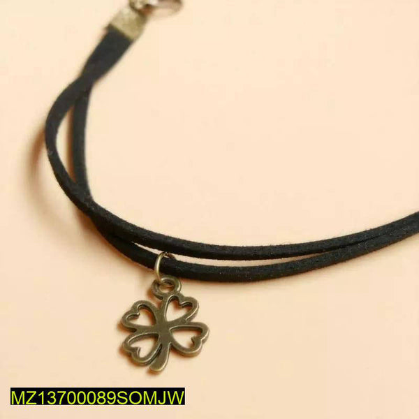 Lucky Leaf Rope Charm Bracelet — Black-Plated Adjustable Elegance