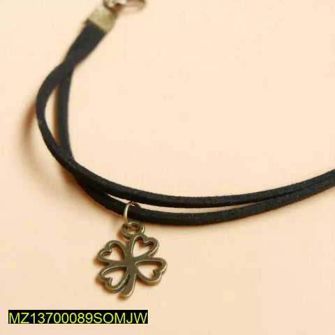 Lucky Leaf Rope Charm Bracelet — Black-Plated Adjustable Elegance