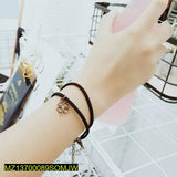 Lucky Leaf Rope Charm Bracelet — Black-Plated Adjustable Elegance