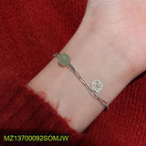 Silver-Plated Lucky Jade Charm Adjustable Bracelet – Elegant Alloy Chain