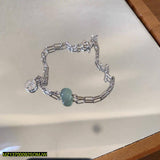 Silver-Plated Lucky Jade Charm Adjustable Bracelet – Elegant Alloy Chain