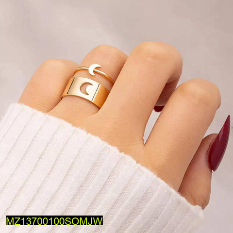 Trendy 2-Piece Couple Moon Rings — Adjustable Golden Alloy