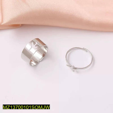 Couple Aeroplane Adjustable Silver-Plated Rings Set — 2 Pcs
