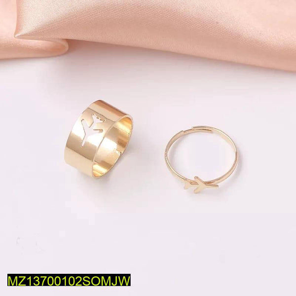 Golden Couple Aeroplane Adjustable Rings — 2-Pc Trendy Set