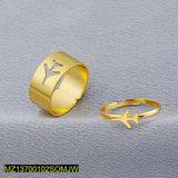 Golden Couple Aeroplane Adjustable Rings — 2-Pc Trendy Set