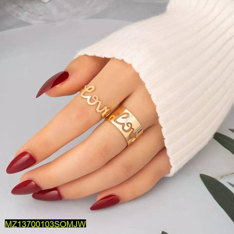 Trendy 2-Piece Couple Love Adjustable Golden Rings Set