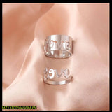 Silver-Plated Adjustable Couple Rings - 2-Piece Trendy Western & Korean Set
