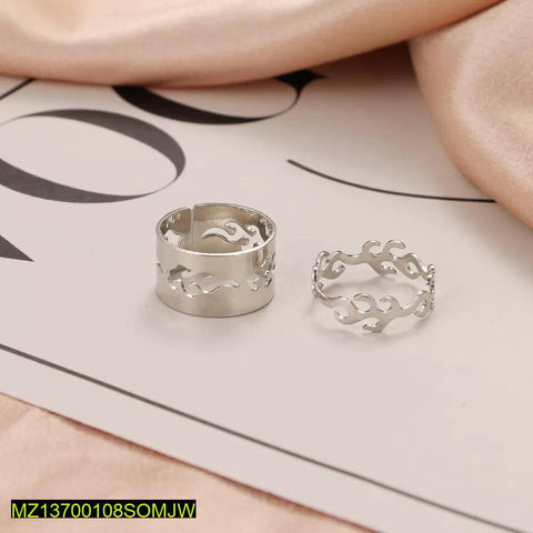 2-Piece Adjustable Silver Flame Couple Rings — Trendy Korean Style