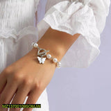 Silver-Plated Butterfly Pearl Adjustable Bracelet — Elegant Charm