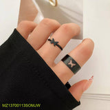 2-Piece Black Butterfly Couple Rings — Adjustable Alloy Set