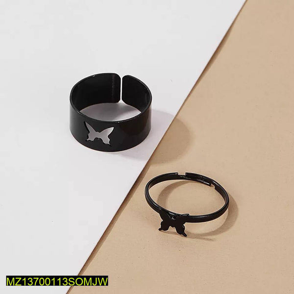 2-Piece Black Butterfly Couple Rings — Adjustable Alloy Set