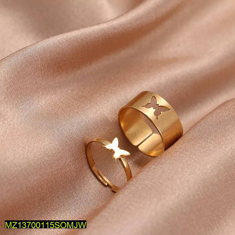 Golden Butterfly Couple Rings — Adjustable Alloy Set (2 Pcs)