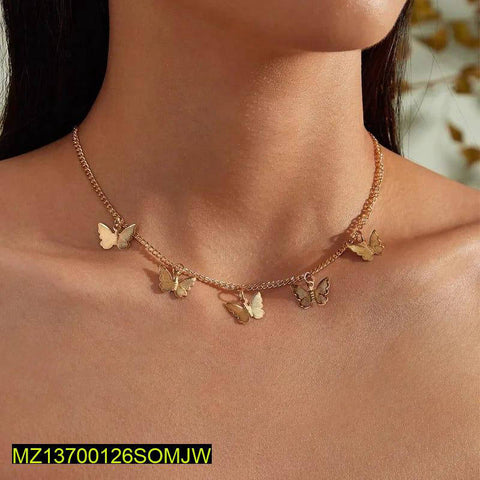 Gold-Plated Butterfly Pendant Adjustable Chain Necklace
