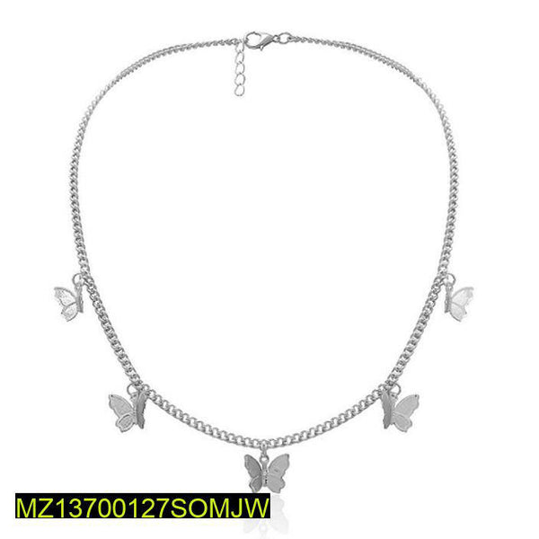 Silver-Plated Alloy Butterfly Choker Pendant — Adjustable