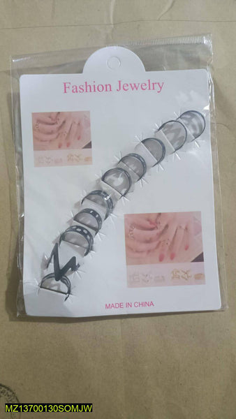 10-Piece Adjustable Black Ring Set - Western & Korean Style