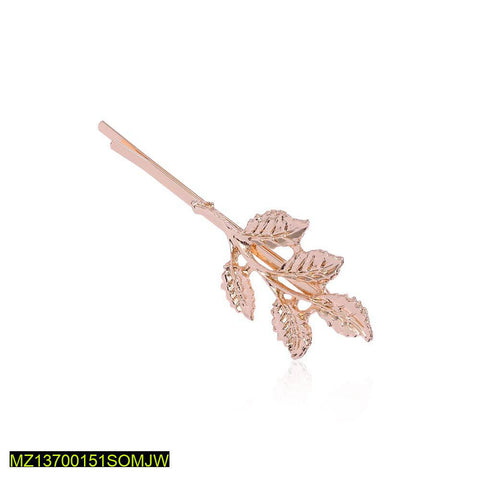 Golden Five-Dimensional Leaf Hairpins — Set of 2 (6 x 2 cm)