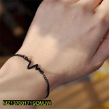 Black Plated Heartbeat Bracelet - Adjustable Unisex Alloy Jewelry