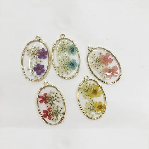 Handmade Resin Dried-Flower Transparent Pendant — Multicolor, 4x1.5cm