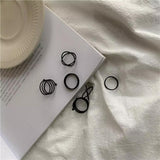 Hip-Hop Black Plain Ring Set — Pack of 6 Alloy Fashion Rings