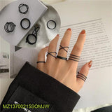 Hip-Hop Black Plain Ring Set — Pack of 6 Alloy Fashion Rings