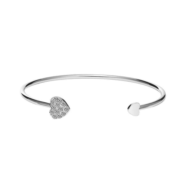 Silver-Plated Heart Kara Bracelet - Adjustable Women's Jewelry