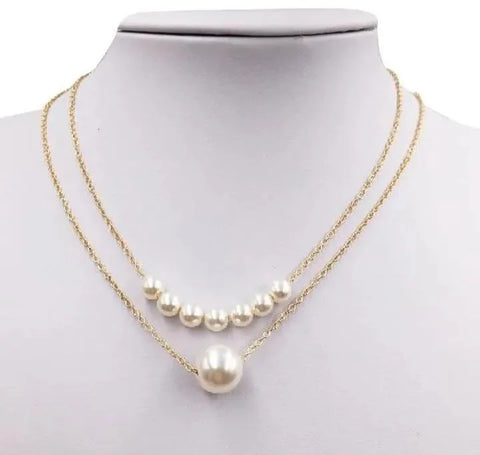 Multi-Layered Antique-Plated Pearl Necklace for Women - 18 Inch