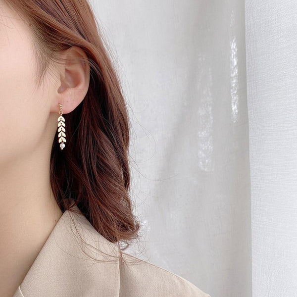 Gold-Plated Leaf Zircon Drop Earrings — Elegant Women's Jewelry