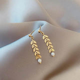 Gold-Plated Leaf Zircon Drop Earrings — Elegant Women's Jewelry