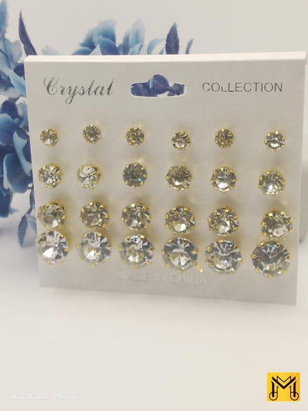 Gold-Plated Beaded Gemstone Earrings - Pack of 22, White & Golden