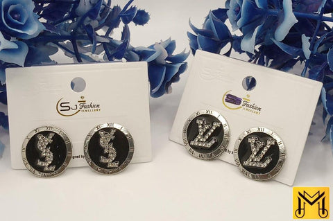 Alphabet Initial Silver-Plated Earrings with White Artificial Stones