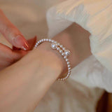 Antique Silver-Plated Pearl Thread Bracelet — Adjustable 15 Inch