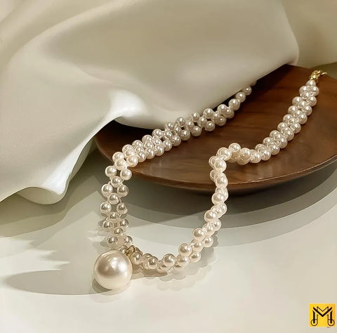 Elegant White Pearl Choker Necklace for Women — Korean Design