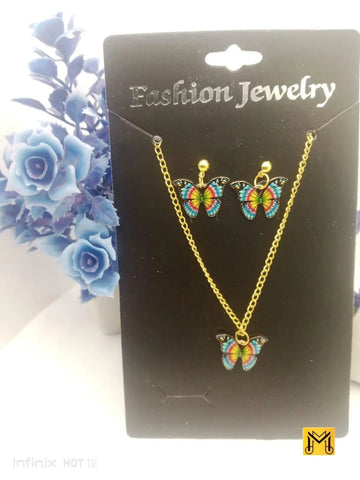 2-Layered Multicolor Rhinestone Necklace & Earrings Set — Acrylic Plated