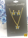 2-Layered Multicolor Rhinestone Necklace & Earrings Set — Acrylic Plated
